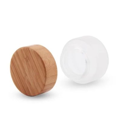 Logo Empty Recycled Cosmetic Glass personalizado 100g range a tampa de bambu geada do disco