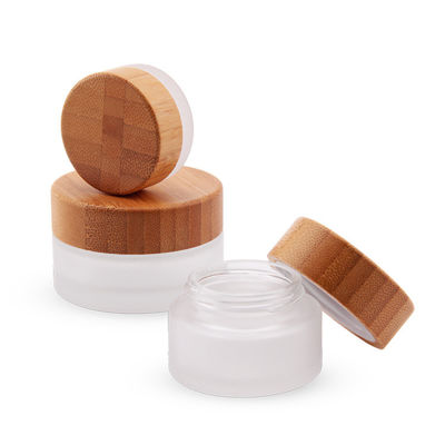 Logo Empty Recycled Cosmetic Glass personalizado 100g range a tampa de bambu geada do disco