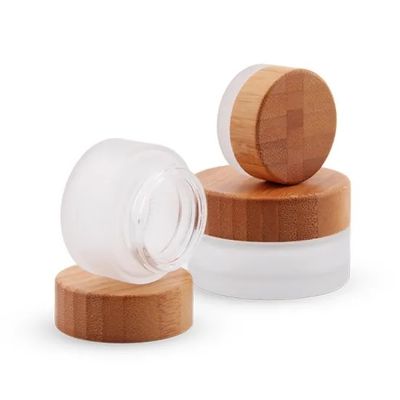 Logo Empty Recycled Cosmetic Glass personalizado 100g range a tampa de bambu geada do disco
