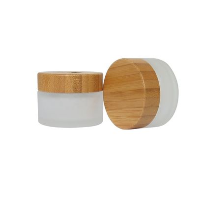 Pele de vidro de vidro geada do cuidado do frasco dos recipientes cosméticos de bambu do creme 50g 15g 30g