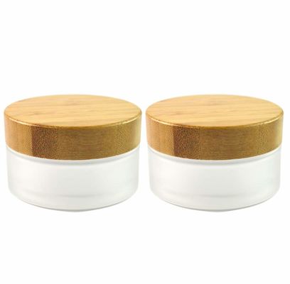 Pele de vidro de vidro geada do cuidado do frasco dos recipientes cosméticos de bambu do creme 50g 15g 30g