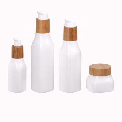 cosmético do frasco do cuidado da cara do creme do bambu de OPAL Glass Serum Bottles With do quadrado 150g