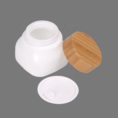 cosmético do frasco do cuidado da cara do creme do bambu de OPAL Glass Serum Bottles With do quadrado 150g
