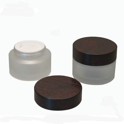 frasco cosmético de vidro do ombro oblíquo de 15g 30g 50g com creme de madeira da tampa de Brown