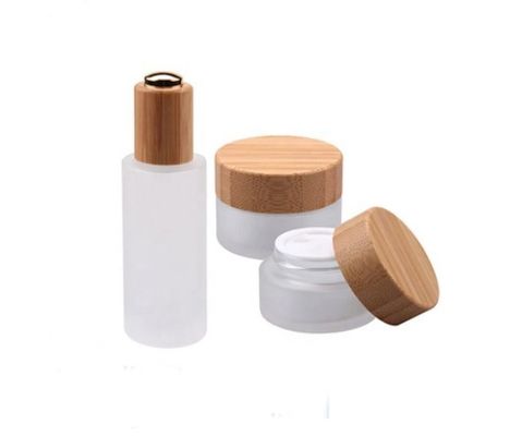 O cosmético vazio redondo de vidro range o empacotamento cosmético de bambu natural do recipiente