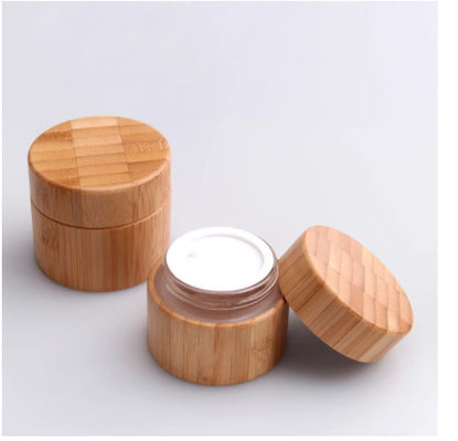 Frasco cosmético do recipiente de bambu natural de madeira da garrafa redonda que empacota o vidro interno