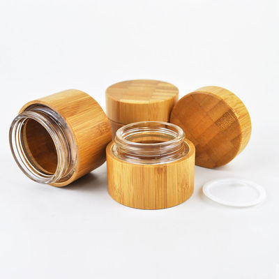 Frasco cosmético do recipiente de bambu natural de madeira da garrafa redonda que empacota o vidro interno