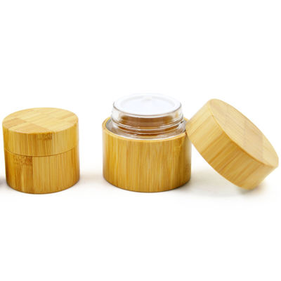 Frasco cosmético do recipiente de bambu natural de madeira da garrafa redonda que empacota o vidro interno