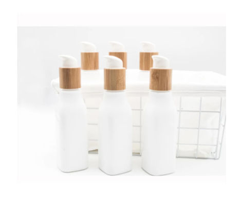 Recipiente cosmético liso da loção da garrafa de vidro de OPL e frasco de creme com tampa de madeira