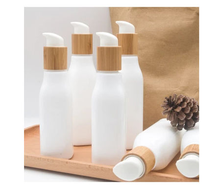 Recipiente cosmético liso da loção da garrafa de vidro de OPL e frasco de creme com tampa de madeira