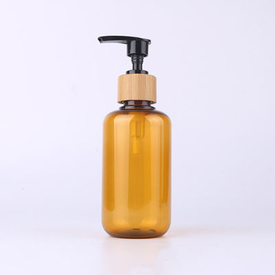 Amber Glass Bamboo Cosmetic Bottle com o pulverizador de madeira da loção da gravura do tampão
