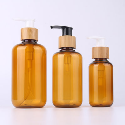 Amber Glass Bamboo Cosmetic Bottle com o pulverizador de madeira da loção da gravura do tampão