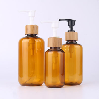 Amber Glass Bamboo Cosmetic Bottle com o pulverizador de madeira da loção da gravura do tampão