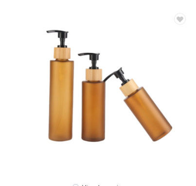 Amber Frosted Shampoo Glass Bottle 100ml 150ml 200ml com a bomba de bambu da loção