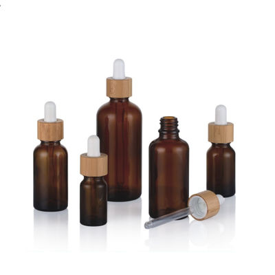 1oz esvaziam garrafas do conta-gotas de Amber Black Essential Oil Glass com tampas de bambu