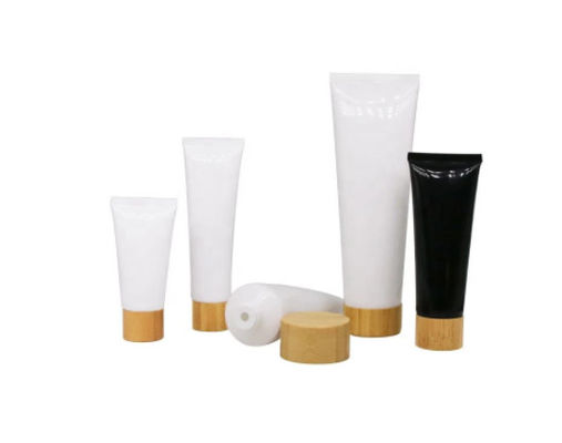 tubos macios plásticos com tampão de parafuso/garrafas de creme cosméticas vazias com bambu