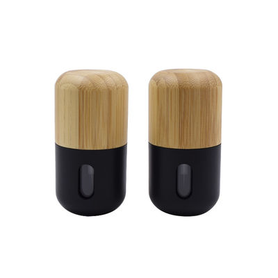 Garrafa de bambu do animal de estimação do tampão da garrafa plástica preta cosmética da fundação 30ml da loção