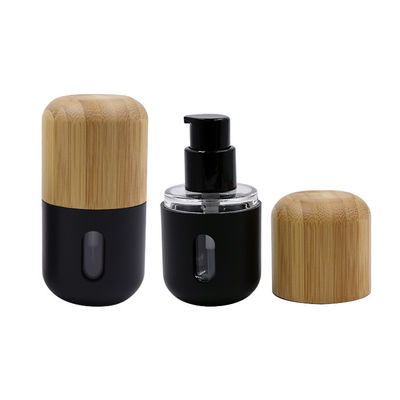 Garrafa de bambu do animal de estimação do tampão da garrafa plástica preta cosmética da fundação 30ml da loção