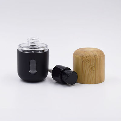 Garrafa de bambu do animal de estimação do tampão da garrafa plástica preta cosmética da fundação 30ml da loção