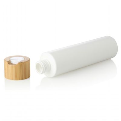 garrafa vazia do uso cosmético plástico branco do creme da loção do animal de estimação 300ml com tampão de bambu