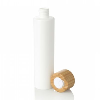 garrafa vazia do uso cosmético plástico branco do creme da loção do animal de estimação 300ml com tampão de bambu
