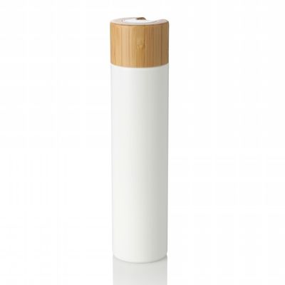 garrafa vazia do uso cosmético plástico branco do creme da loção do animal de estimação 300ml com tampão de bambu