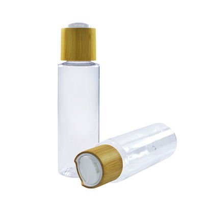 Garrafa plástica de venda quente da bomba da loção do ANIMAL DE ESTIMAÇÃO claro natural com tampão de bambu 200ml