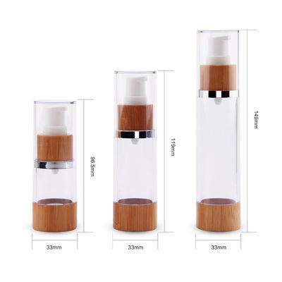 a bomba 50ml mal ventilada vazia engarrafa a essência cosmética do vácuo plástico recarregável de bambu