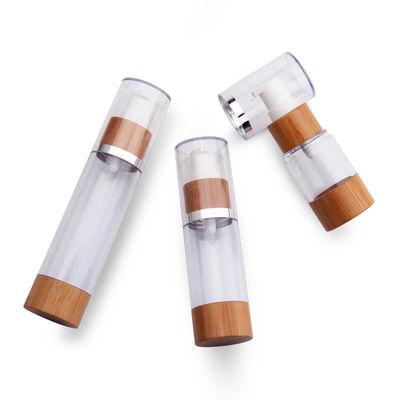 a bomba 50ml mal ventilada vazia engarrafa a essência cosmética do vácuo plástico recarregável de bambu