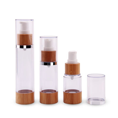 a bomba 50ml mal ventilada vazia engarrafa a essência cosmética do vácuo plástico recarregável de bambu