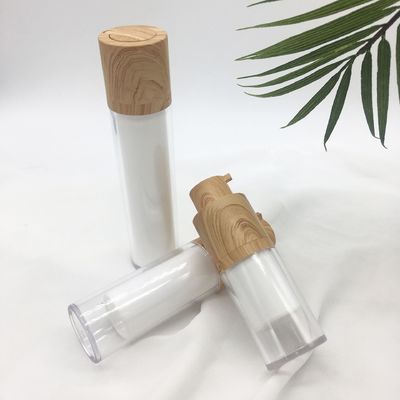 Garrafa cosmética mal ventilada de bambu giratória dupla branca da loção da bomba de vácuo da venda quente