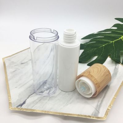 Garrafa cosmética mal ventilada de bambu giratória dupla branca da loção da bomba de vácuo da venda quente