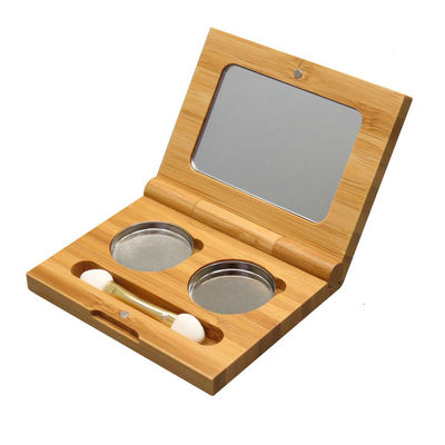 cavidade de empacotamento cosmética vazia do dobro da sombra para os olhos da composição do bambu 10g com escova