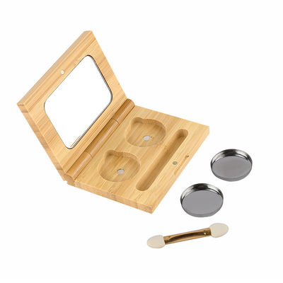 cavidade de empacotamento cosmética vazia do dobro da sombra para os olhos da composição do bambu 10g com escova
