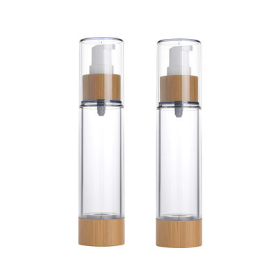garrafa mal ventilada plástica da bomba da garrafa 30ml 50ml da loção da bomba de vácuo com tampa de bambu