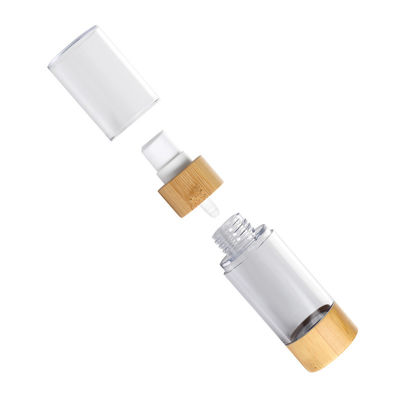 garrafa mal ventilada plástica da bomba da garrafa 30ml 50ml da loção da bomba de vácuo com tampa de bambu