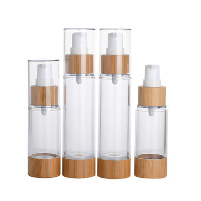 garrafa mal ventilada plástica da bomba da garrafa 30ml 50ml da loção da bomba de vácuo com tampa de bambu