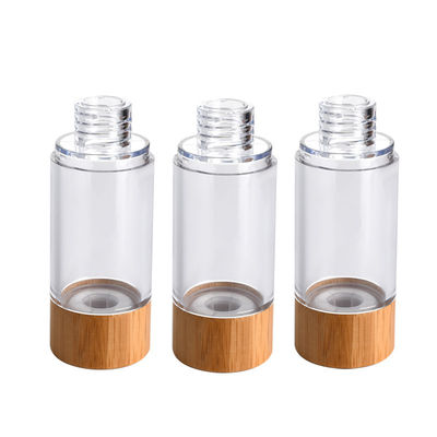 garrafa mal ventilada plástica da bomba da garrafa 30ml 50ml da loção da bomba de vácuo com tampa de bambu