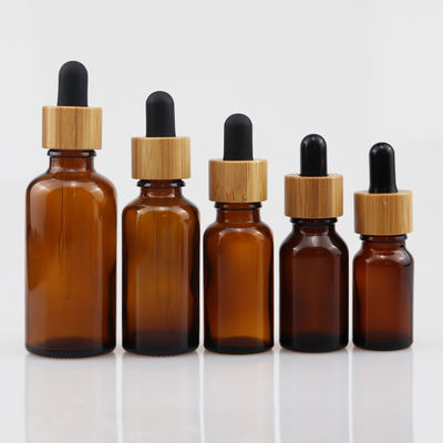 garrafa cosmética do vidro do óleo 100ml essencial com pele de bambu Brown do cuidado do conta-gotas