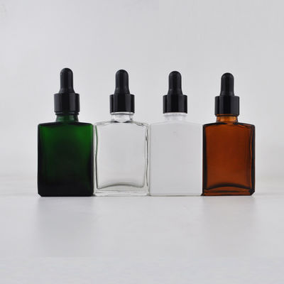 Garrafa de vidro cosmética do conta-gotas 30ml do retângulo com o tampão de bambu para o óleo essencial