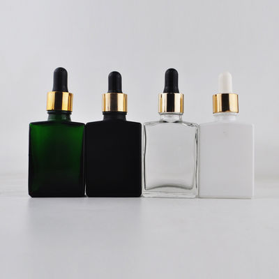 Garrafa de vidro cosmética do conta-gotas 30ml do retângulo com o tampão de bambu para o óleo essencial