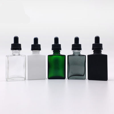 Garrafa de vidro cosmética do conta-gotas 30ml do retângulo com o tampão de bambu para o óleo essencial