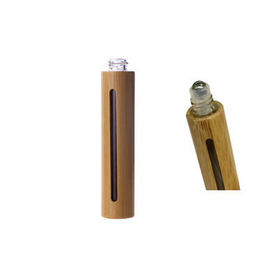 Garrafa de vidro cosmética natural do óleo essencial com o rolo de bambu real do metal do tampão